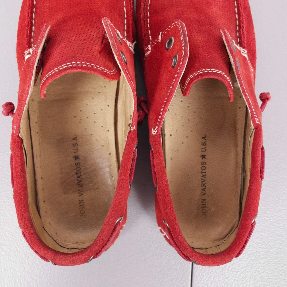John Varvatos USA Schooner Boat Shoes Mens 9 Red Suede Moc Toe Slip On Preppy